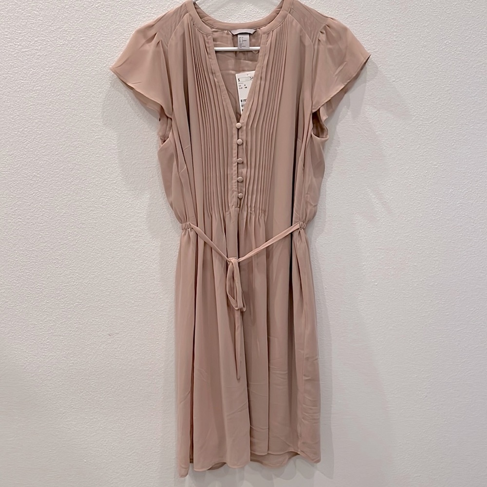 H&M Dusty Rose Pink Flutter-Sleeve V-Neck Dress NWT